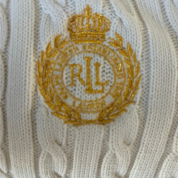 Lauren Ralph Lauren Cream Cable Knit Zip Up Sweater with Gold Accents - Picture 5 of 6